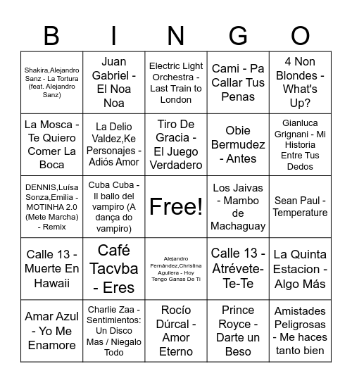 Bingo Musical Bingo Card