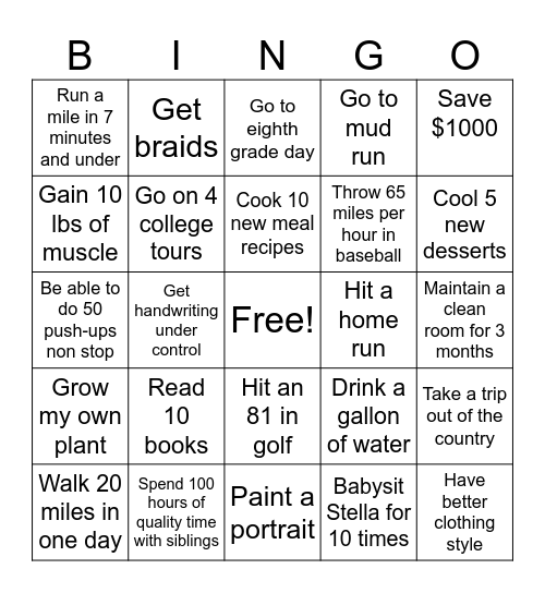 Jaxson’s 2026 bingo card Bingo Card