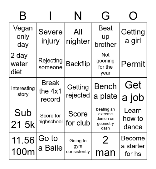 Eaven’s BINGO Card