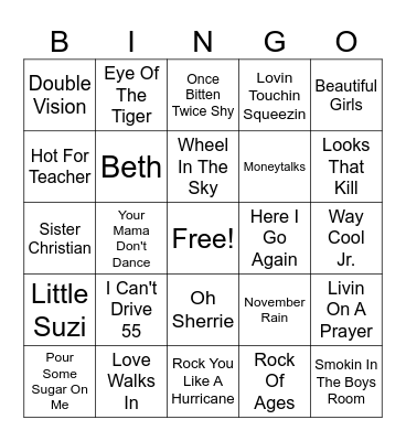 80's HAIR METAL Bingo Card