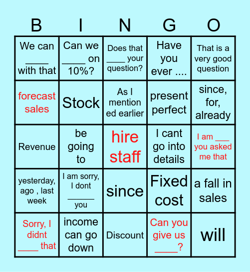 Schedule Bingo Card