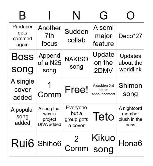 Proseka Broadcast Station #28 Bingo Card