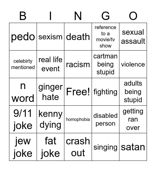 South park Bingo Card