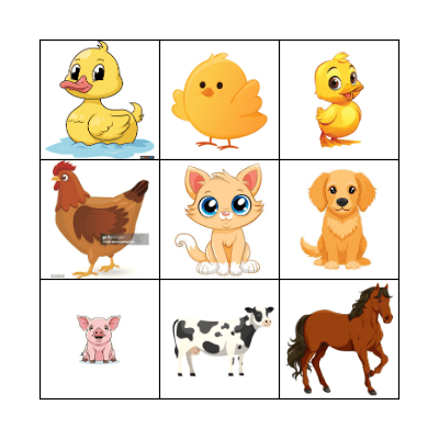 Farm animals Bingo Card