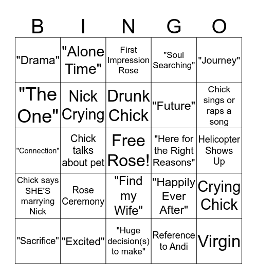 Bachelor Bingo Card