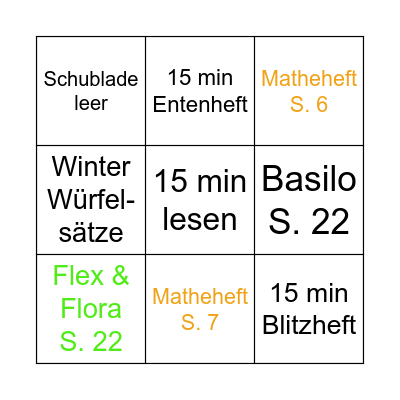 Arbeitsplan Bingo Card