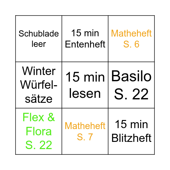 Arbeitsplan Bingo Card