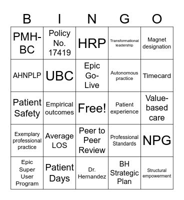 BH Staff Meeting Jan 26, 2026 Bingo Card
