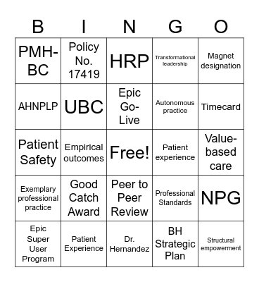 BH Staff Meeting Jan 26, 2026 Bingo Card