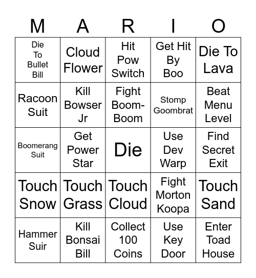 Mario Classic 4 Bingo Card