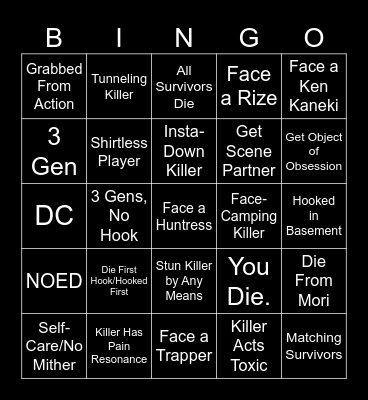 DBD Drunk Bingo Card