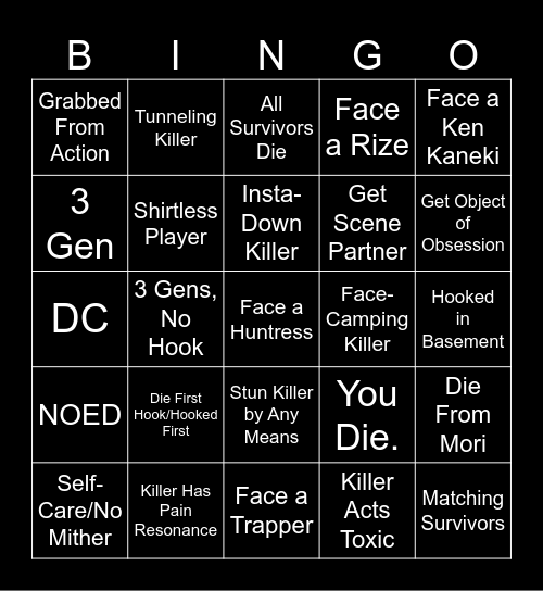 DBD Drunk Bingo Card