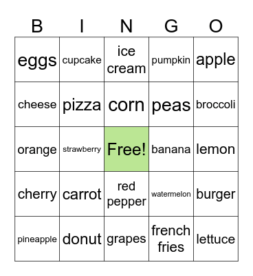 Bingo Food Bingo Card