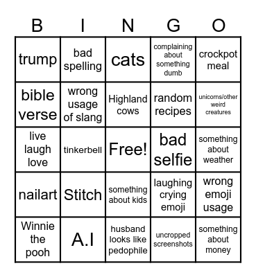 Middle aged white woman bingo Card