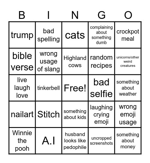 Middle aged white woman bingo Card