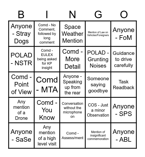 KFOR Bingo Card