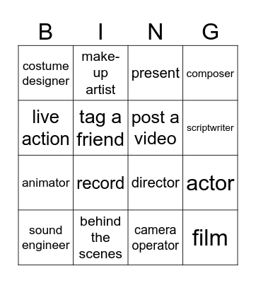 Video Stars Bingo Card