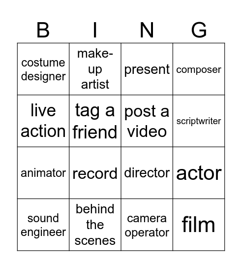 Video Stars Bingo Card