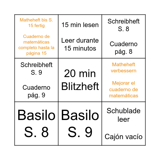 Arbeitsplan Bingo Card