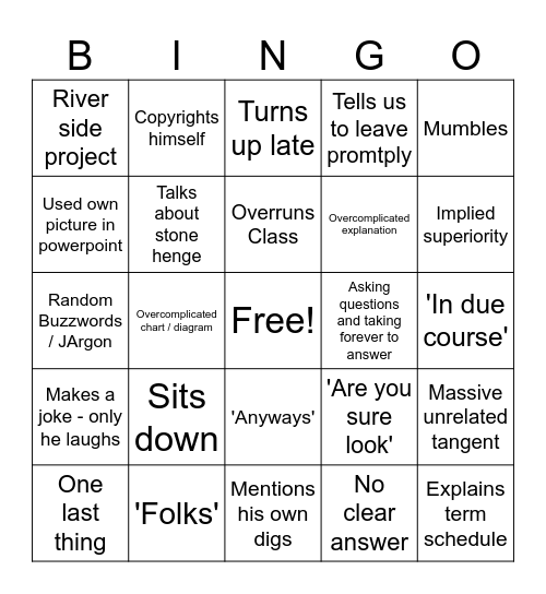 Field Bingo Card