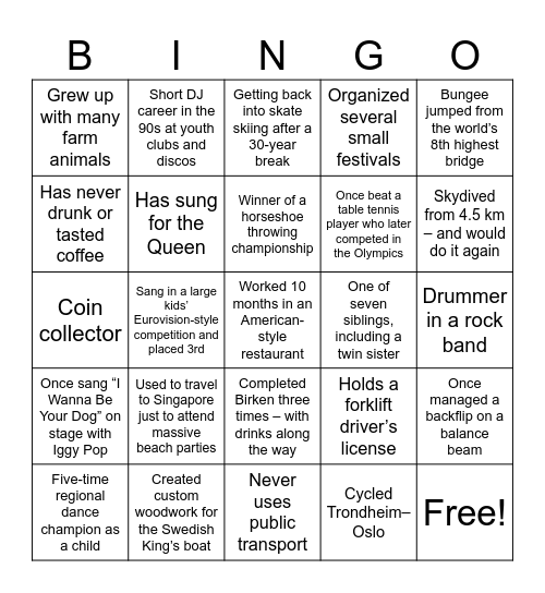 The Trysil Times Bingo Card