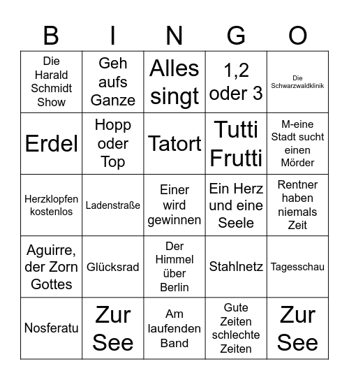 Retroshow usw Bingo Card