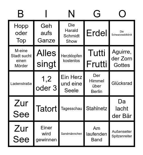 Retroshow usw Bingo Card