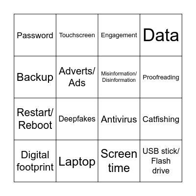 Digital World Bingo Card