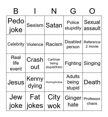 Sothpark bingo Card
