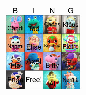 Animal Crossing Bingo Card