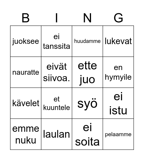 Verbi-bingo Card