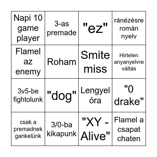 Tilt board Bingo Card
