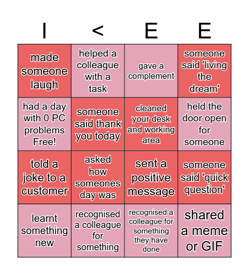 Valentines Office BINGO Card