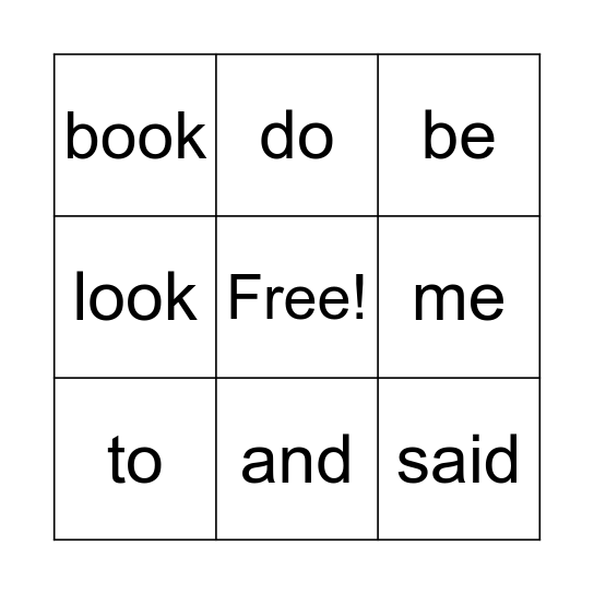 Heart Words Bingo Card