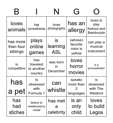 Find someone who... Bingo Card