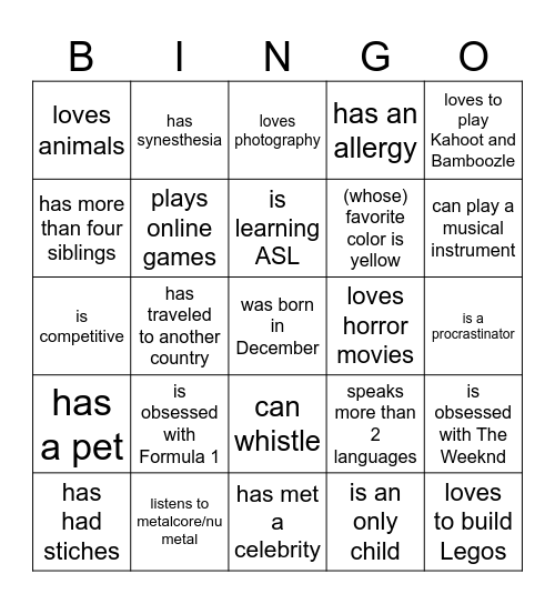 Find someone who... Bingo Card