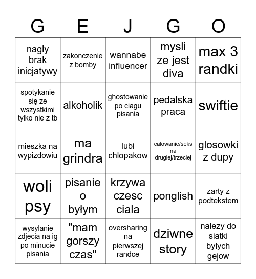 geje z tindera i nie tylko bingo Card