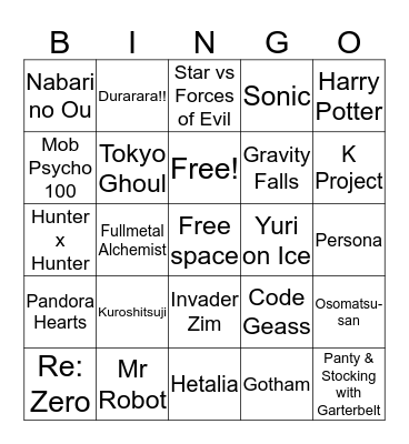 Ane's fandom bingo Card