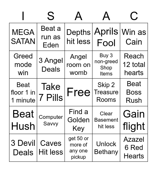 TBOI Lockout Bingo Card