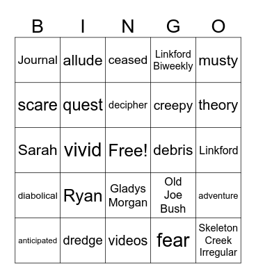 Skeleton Creek pgs 1-30 Bingo Card