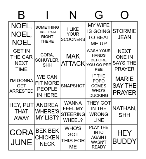 Buck Bingo Card