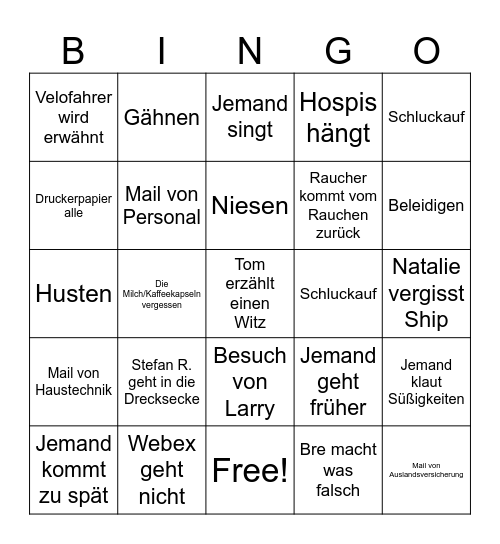 Büro Bingo Card