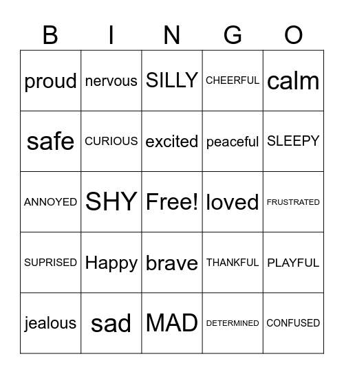 feelings Bingo Card