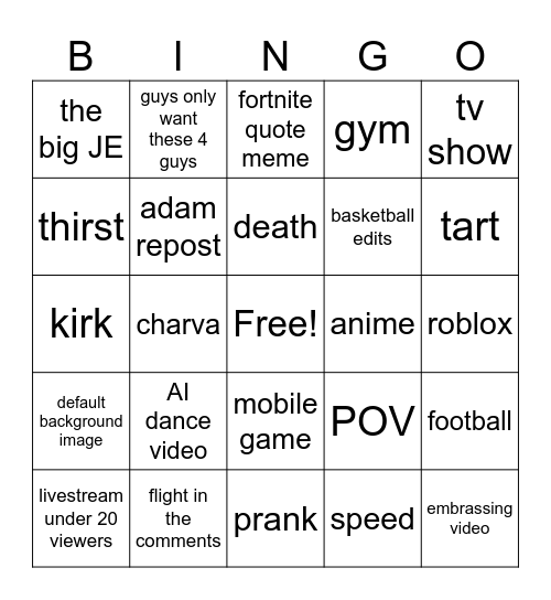 tiktok bingo Card