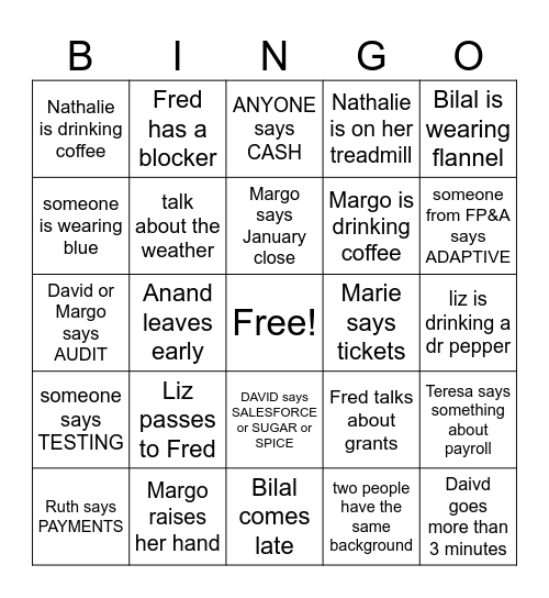 Stand UP Bingo Card