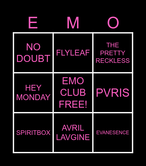 BONUS - PUNK ROCK PRINCESS Bingo Card