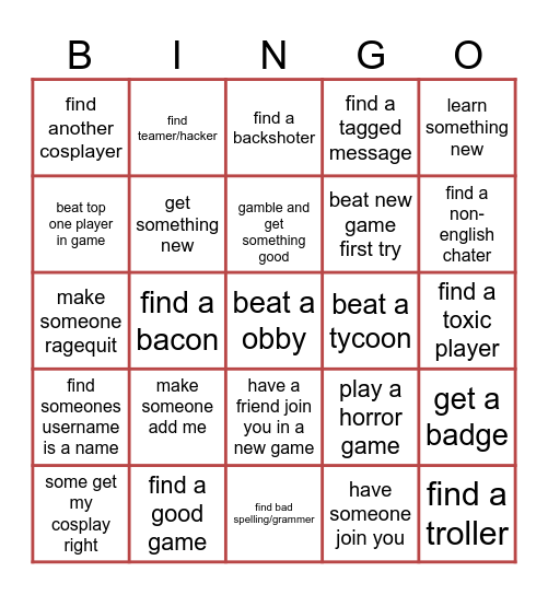 roblox Bingo Card