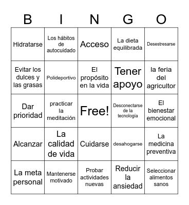 Unidad 3: El bienestar Bingo Card