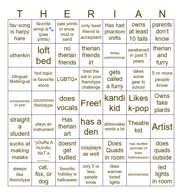 therian bingo!! :3 Bingo Card