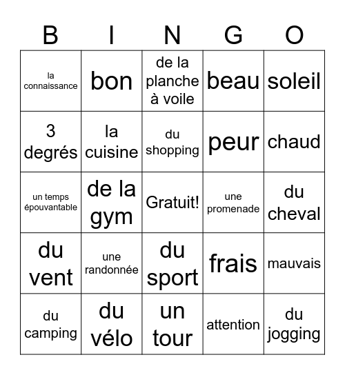 On fait quoi? Bingo Card